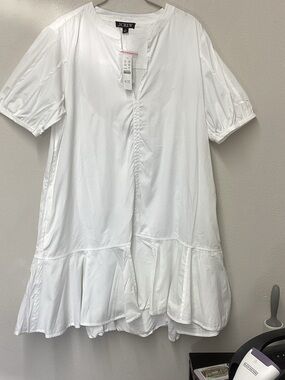 J. Crew White Short Sleeve Ruffle-Hem Tunic Dress